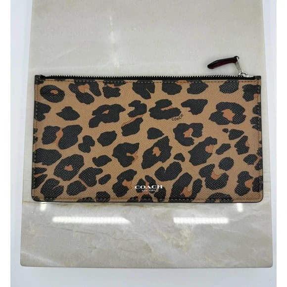 Coach Womens Burgundy Leopard Leather Small Shoulder Bag 10"x6" Classic Chrome - Picture 3 of 10